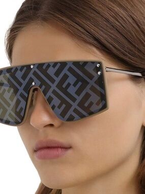 Fendi Shield Sunglasses in Navy with Mirrored FF Pattern